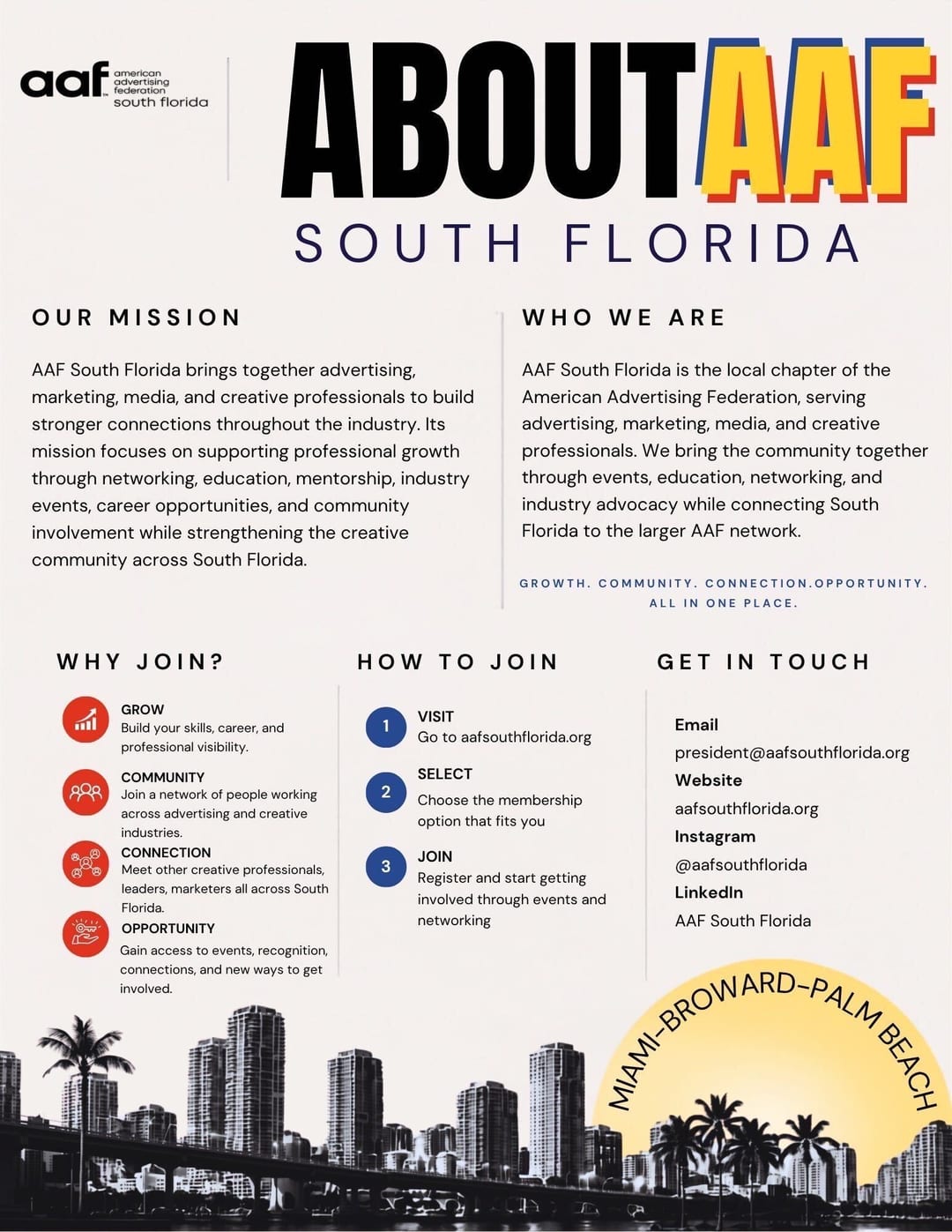 Flyer: About AAF South Florida. Our mission, who we are, why join and how to join